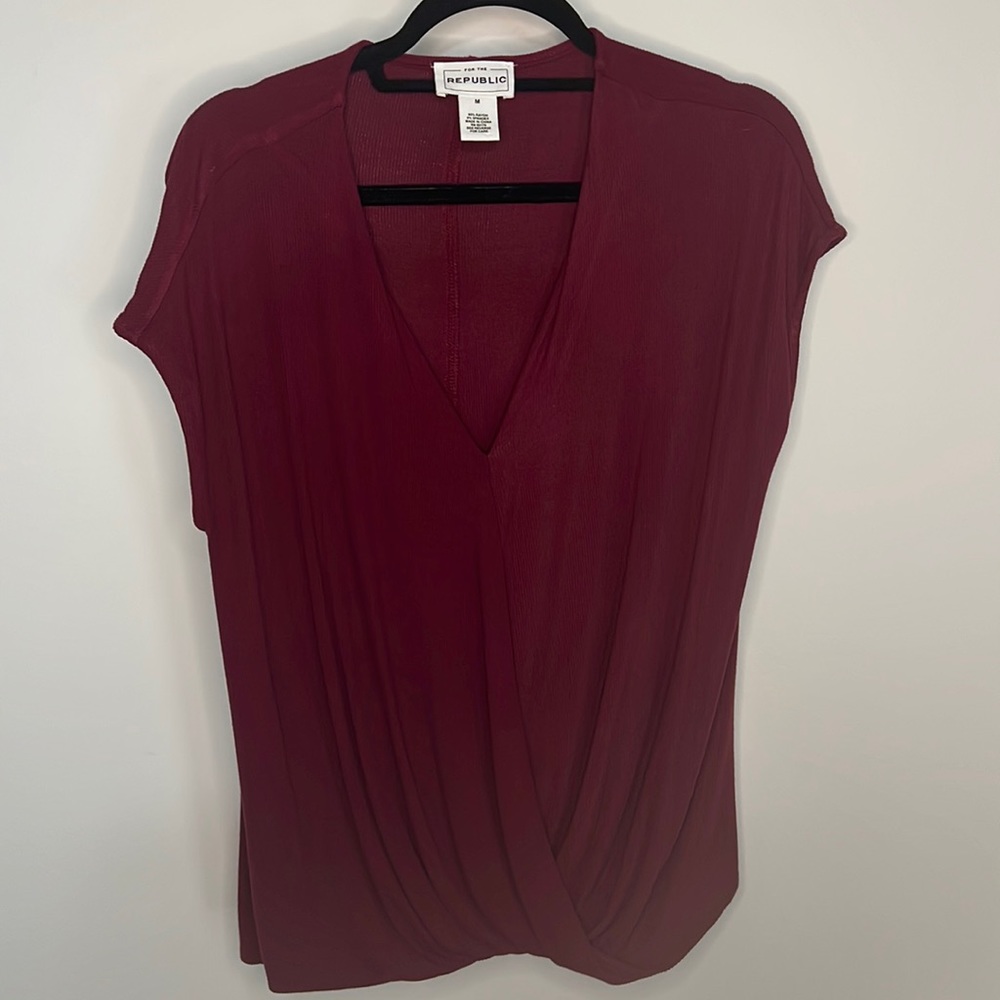 Maroon V-Neck Blouse 👚